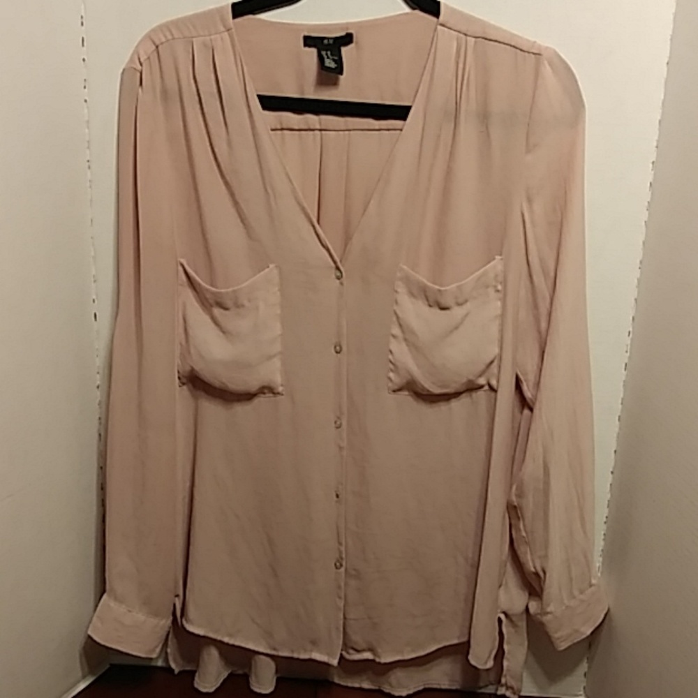 H&M Sheer Pink Long Sleeve Blouse Top
